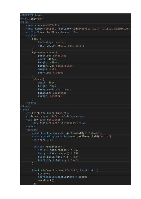 "Kvadratni bos o'yini" HTML code