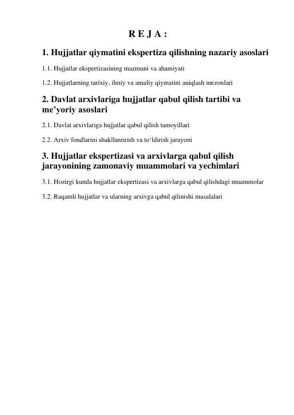 Hujjatlar qiymatini ekspertiza qilishning nazariy asoslari