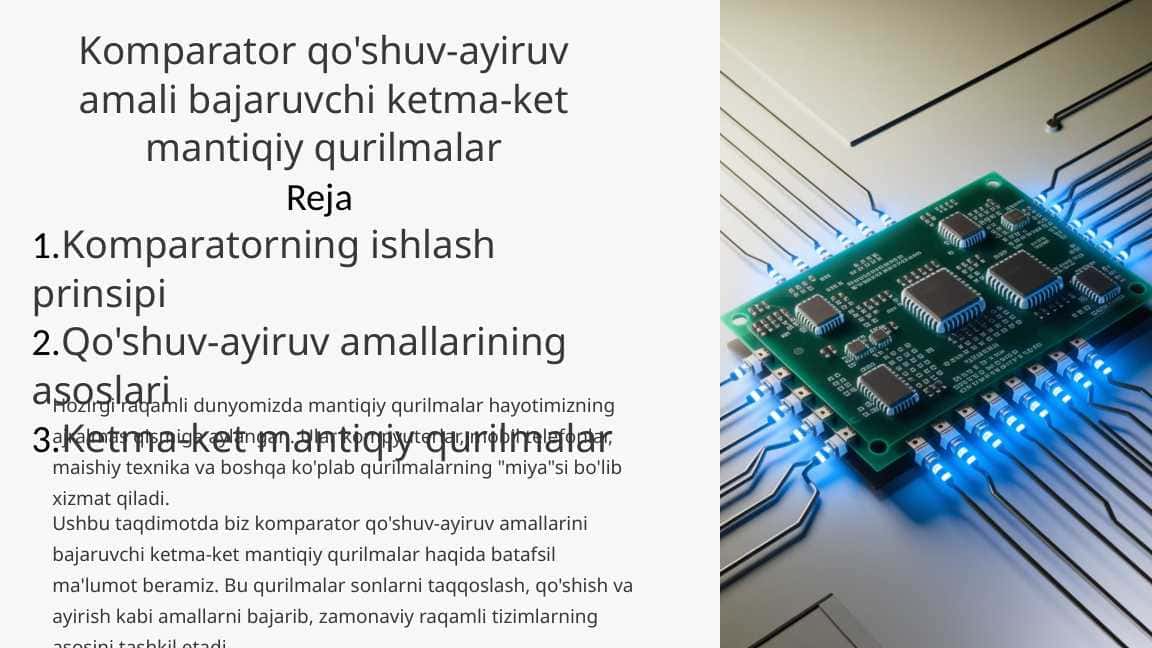 Komparator qo'shuv-ayiruv amali bajaruvchi ketma-ket mantiqiy qurilmalar