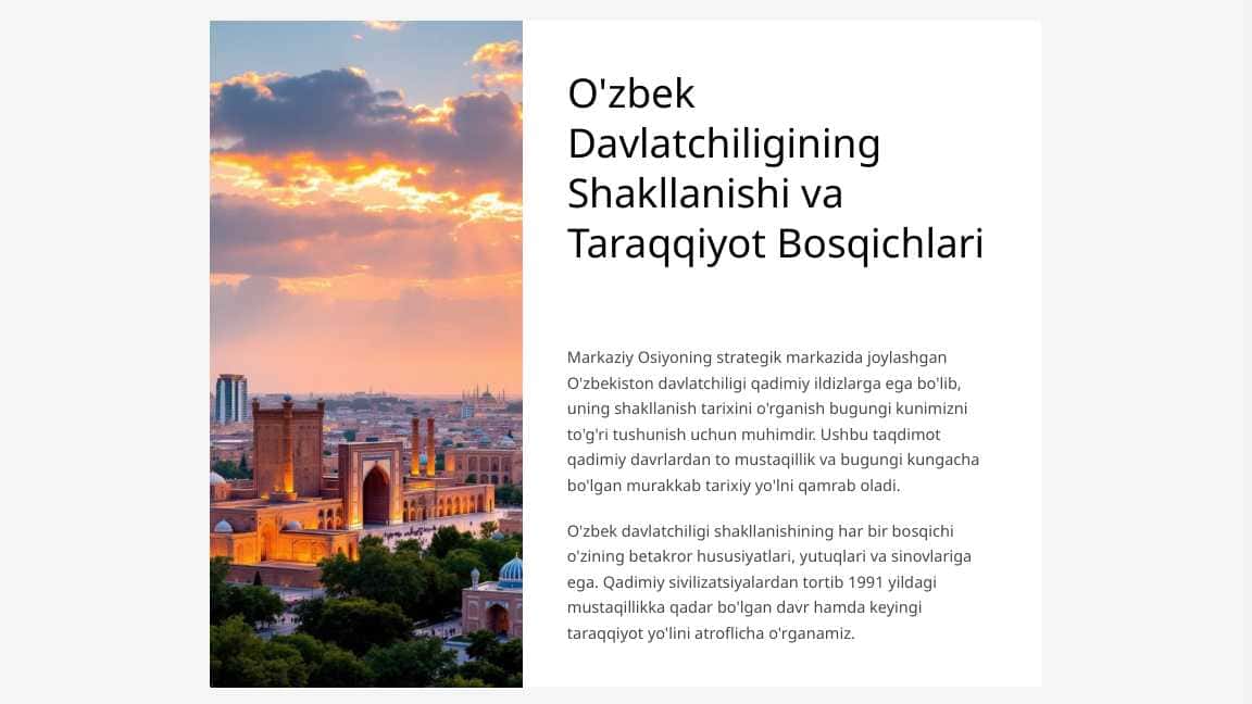 O‘zbek davlatchiligining shakllanishi va taraqqiyot bosqichlari.