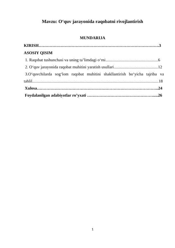 O‘quv jarayonida raqobatni rivojlantirish