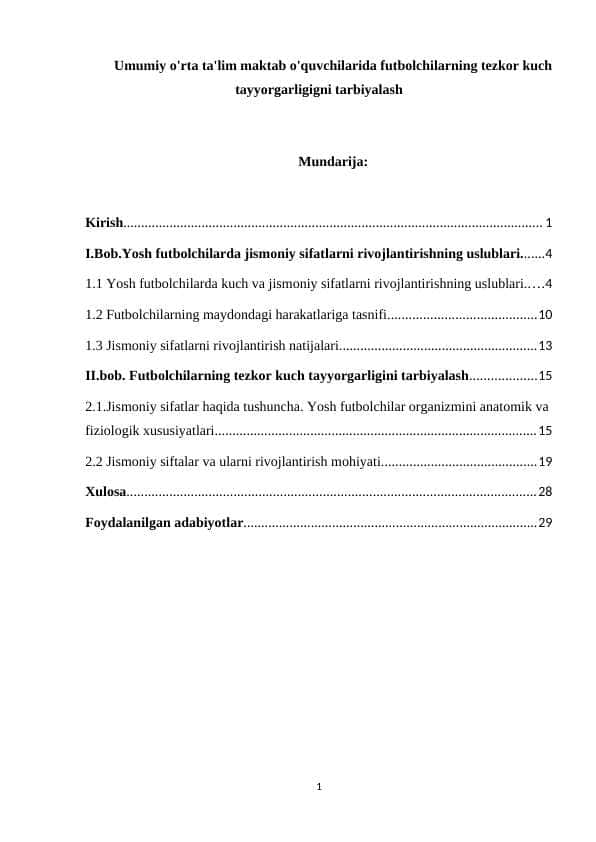 Umumiy o'rta ta'lim maktab o'quvchilarida futbolchilarning tezkor kuch tayyorgarligigni tarbiyalash