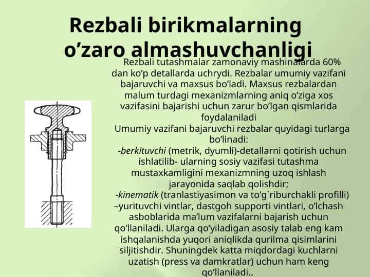 Rezbali birikmalarning o’zaro almashuvchanligi Xurshid