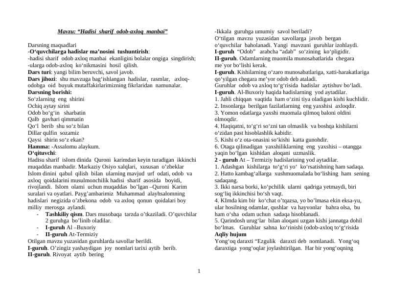 Hadisi sharif odob-axloq manbai