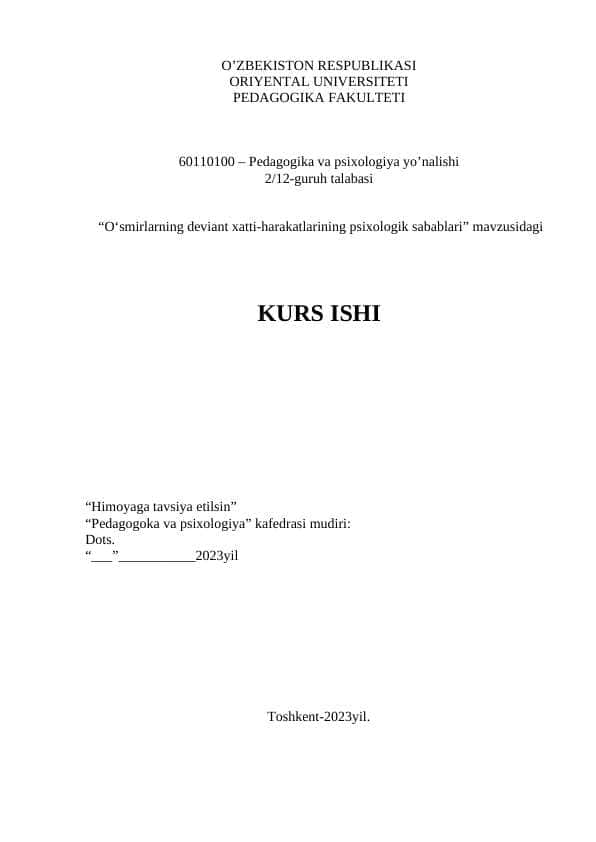 O‘smirlarning deviant xatti-harakatlarining psixologik sabablari