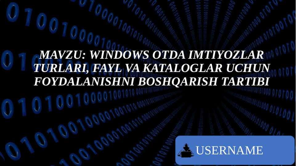 WINDOWS OTDA IMTIYOZLAR TURLARI, FAYL VA KATALOGLAR UCHUN FOYDALANISHNI BOSHQARISH TARTIBI