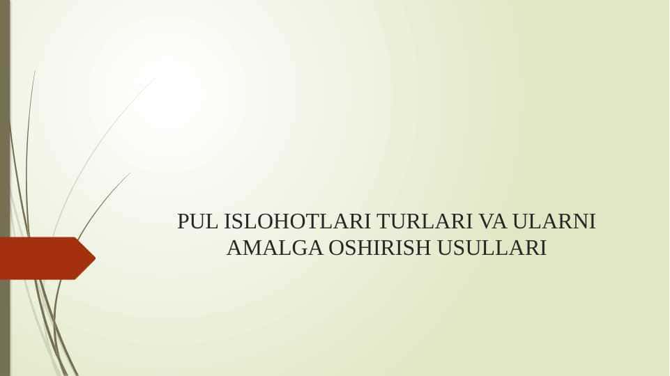 PUL ISLOHOTLARI TURLARI VA ULARNI AMALGA OSHIRISH USULLARI