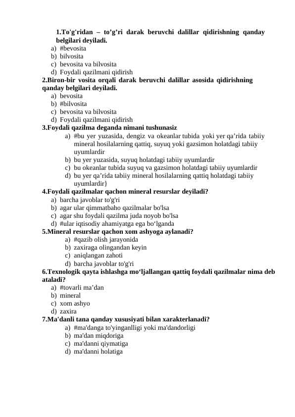 LGSB fanidan hemis uchun testlar javoblari bn
