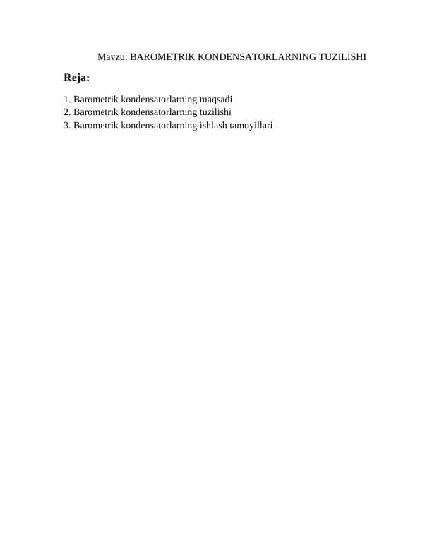 BAROMETRIK KONDENSATORLARNING TUZILISHI