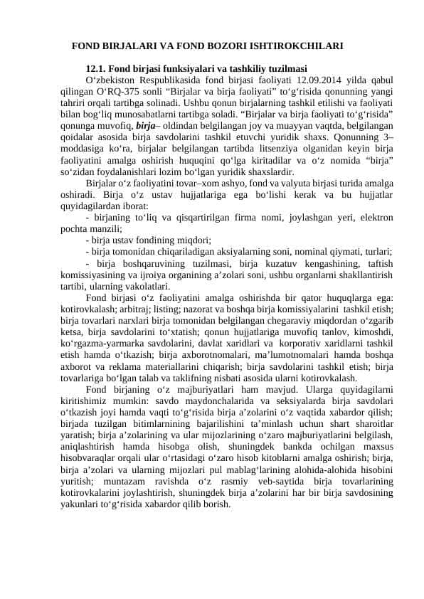 FOND BIRJALARI VA FOND BOZORI ISHTIROKCHILARI pptx