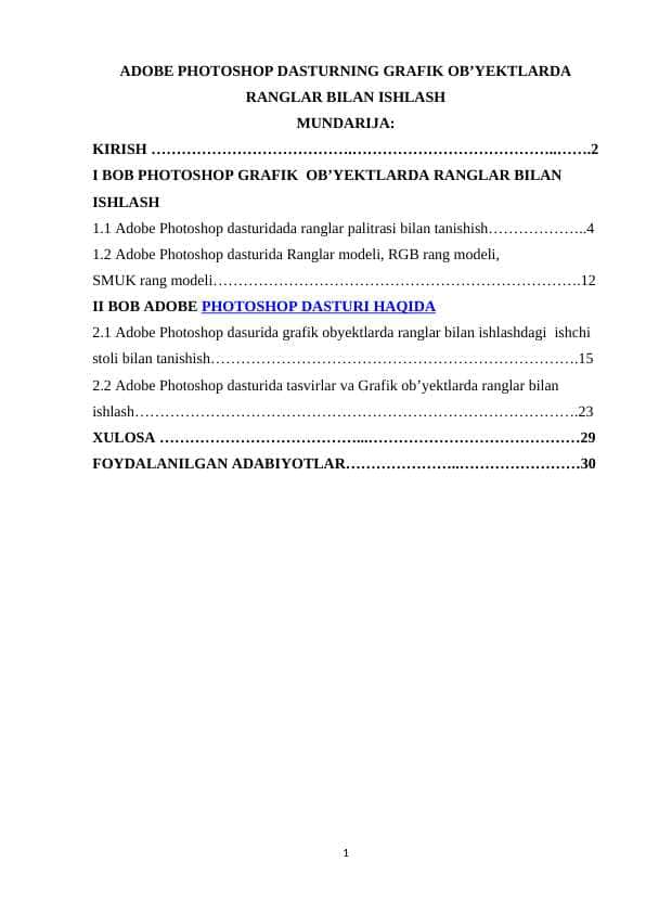 ADOBE PHOTOSHOP DASTURNING GRAFIK OB’YEKTLARDA RANGLAR BILAN ISHLASH