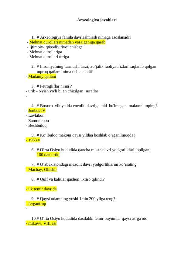 Arxeologiya test