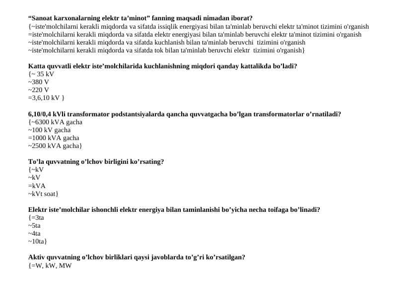 Sanoat karxonalarning elektr ta’minot