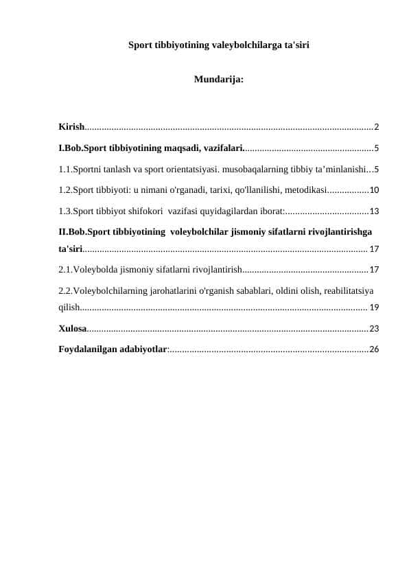 Sport tibbiyotining valeybolchilarga ta'siri