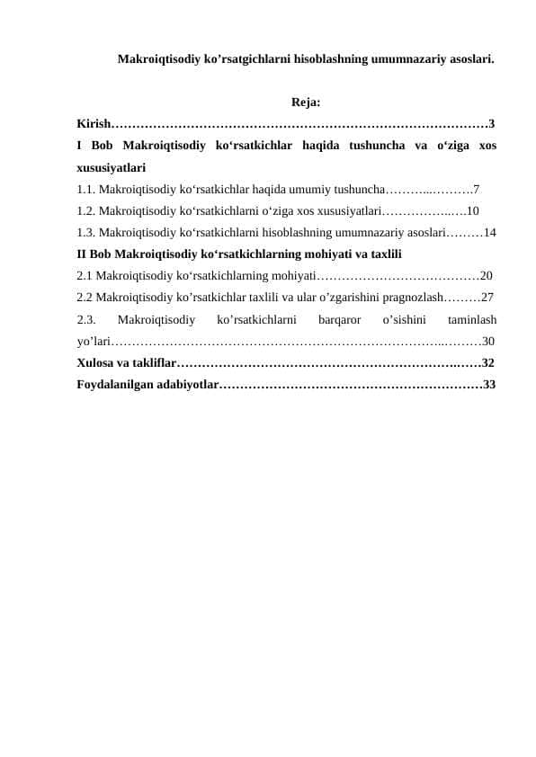 Makroiqtisodiy koʼrsatgichlarni hisoblashning umumnazariy asoslari