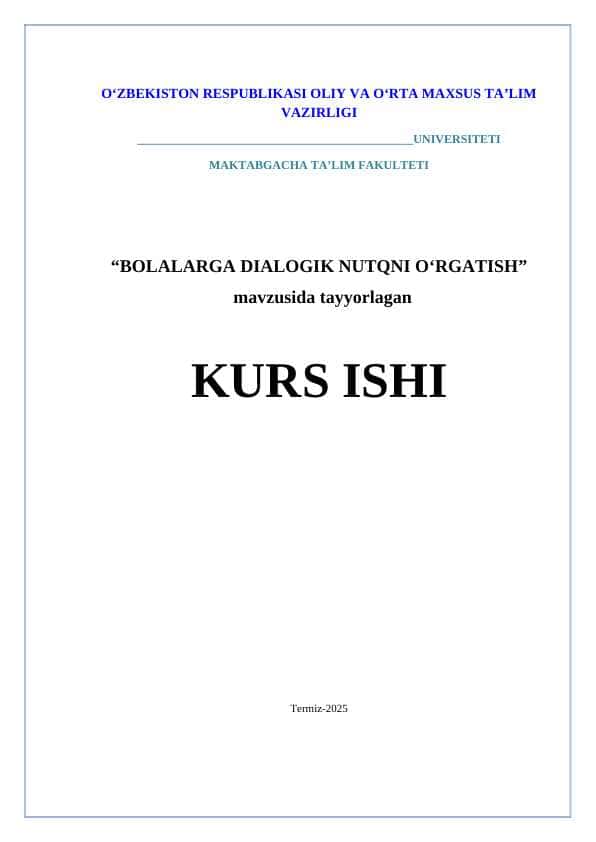 BOLALARGA DIALOGIK NUTQNI О‘RGATISH