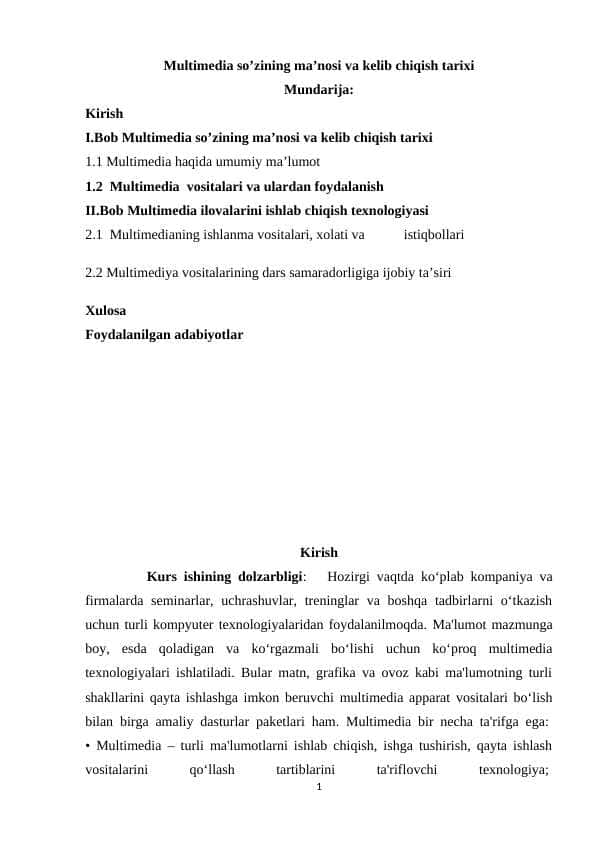 Multimedia so’zining ma’nosi va kelib chiqish tarixi