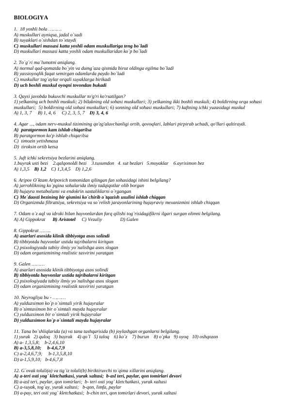Biologiya DTM 1000 talik javobi