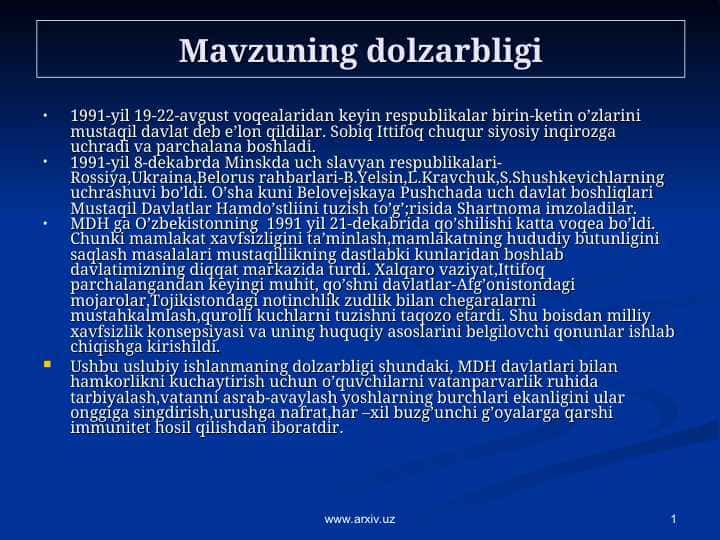 Mavzuning dolzarbligi