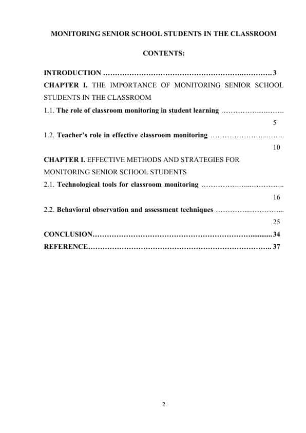MONITORING SENIOR SCHOOL STUDENTS IN THE CLASSROOM