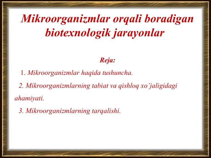 Mikroorganizmlar orqali boradigan biotexnologik jarayonlar