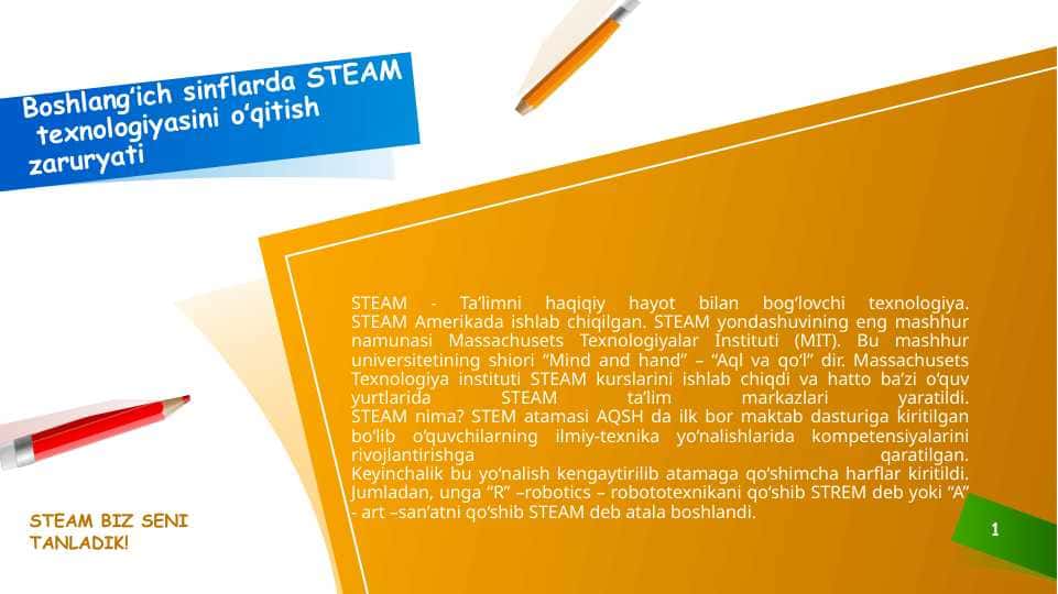 Boshlangʻich sinflarda STEAM texnologiyasini oʻqitish zaruryati