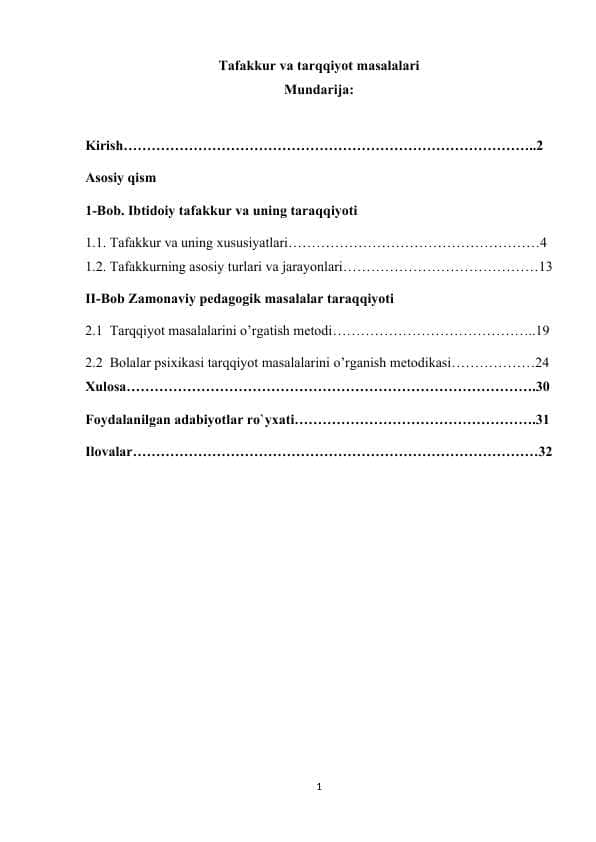 Tafakkur va tarqqiyot masalalari