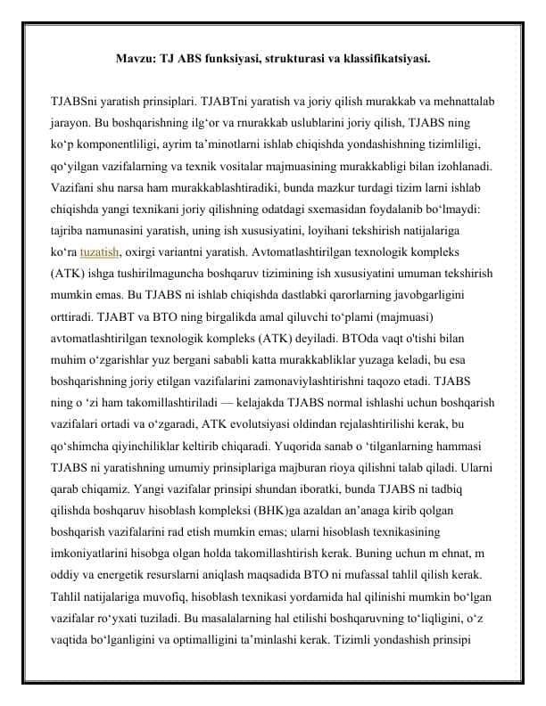 TJ ABS funksiyasi, strukturasi va klassifikatsiyasi