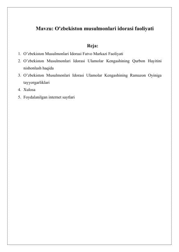 O'zbekiston musulmonlari idorasi faoliyati