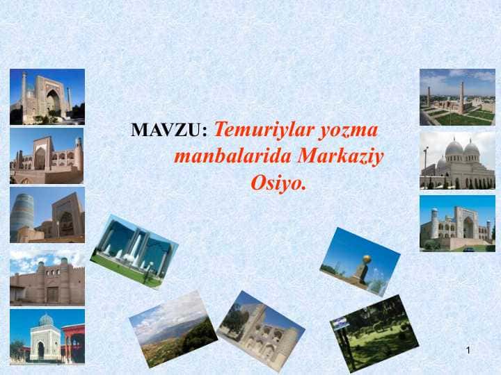 Temuriylar yozma manbalarida Markaziy Osiyo.