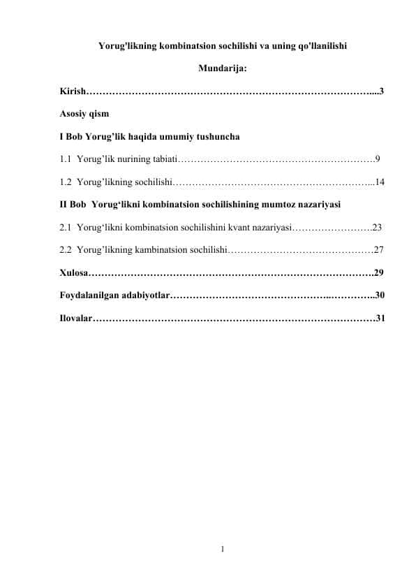 Yorug'likning kombinatsion sochilishi va uning qo'llanilishi