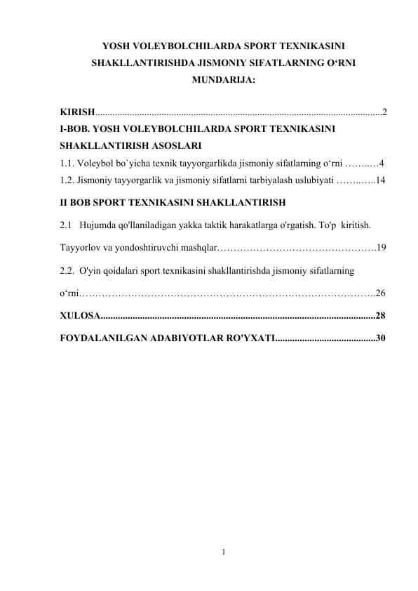 Yosh voleybolchilarda sport texnikasini shakllantirishda jismoniy sifatlarning o‘rni