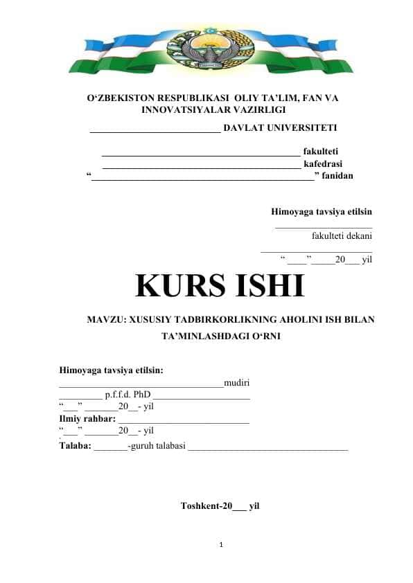 Xususiy tadbirkorlikning aholini ish bilan ta’minlashdagi o’rni