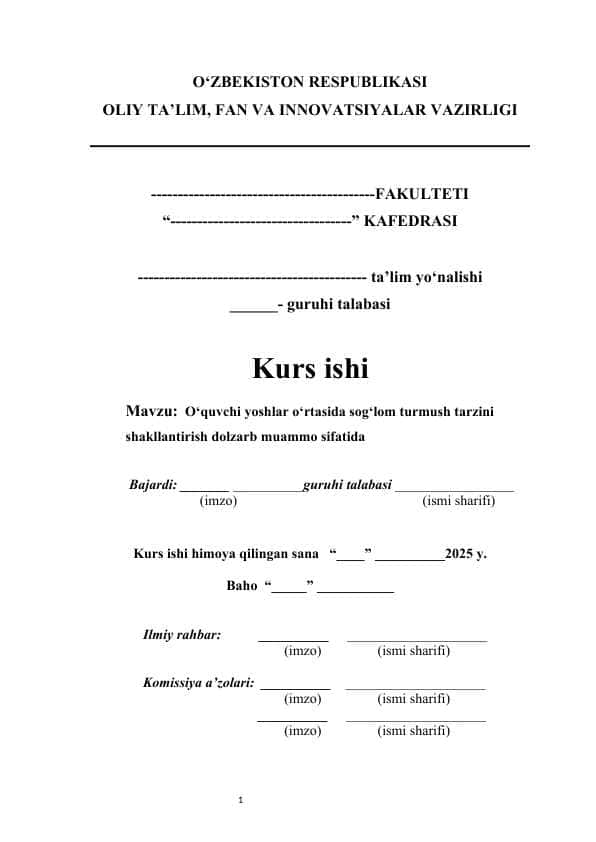 O‘quvchi yoshlar o‘rtasida sog‘lom turmush tarzini shakllantirish dolzarb muammo sifatida