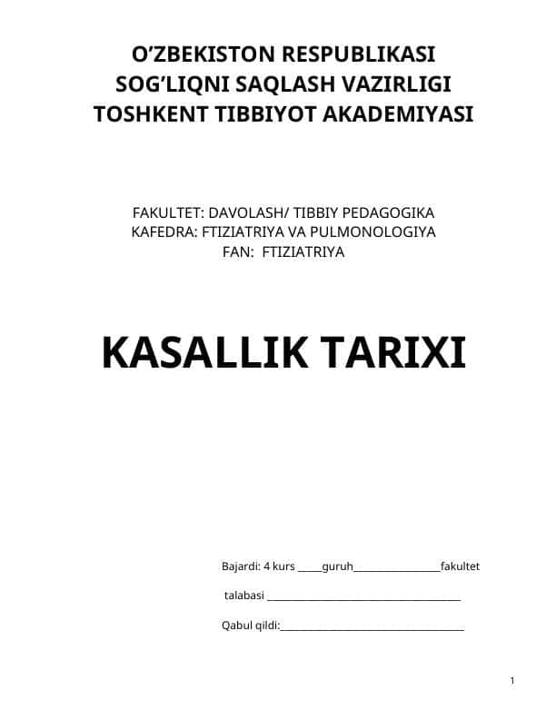 kasallik tarixi shablon