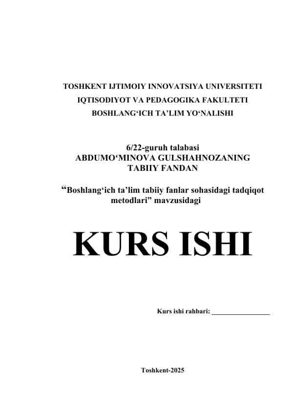 Boshlang‘ich ta’limda tabiiy fanlar sohasidagi tadqiqot metodlari
