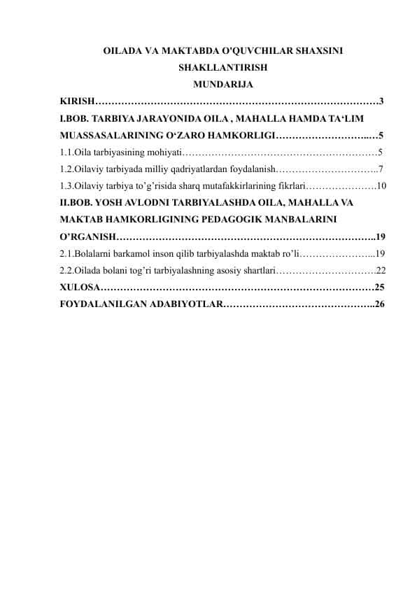 OILADA VA MAKTABDA O'QUVCHILAR SHAXSINI SHAKLLANTIRISH