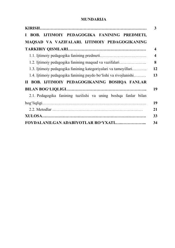 Ijtimoiy pedagogikaning mazmuni, maqsad va vazifalari. Ijtimoiy pedagogikaning tarkibiy qismlari.