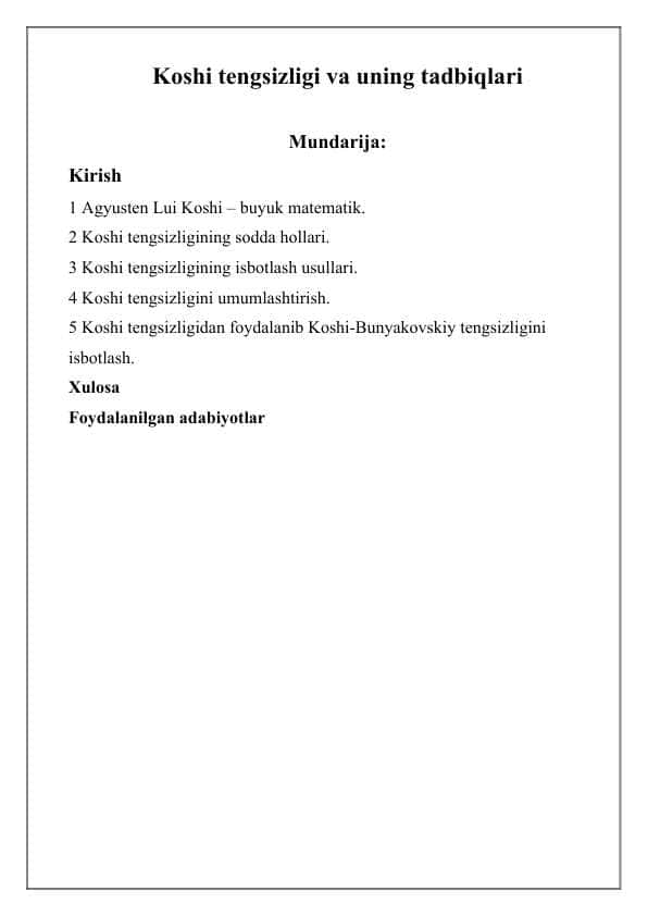 Koshi tengsizligi va uning tadbiqlari