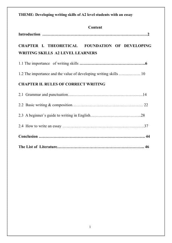 Developing writing skills of A2 level students with an essay