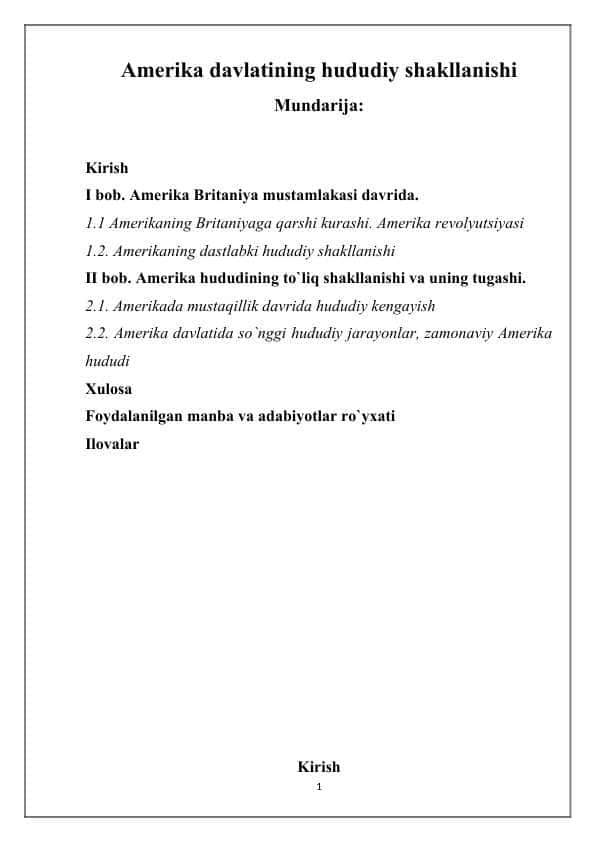 Amerika davlatining hududiy shakllanishi