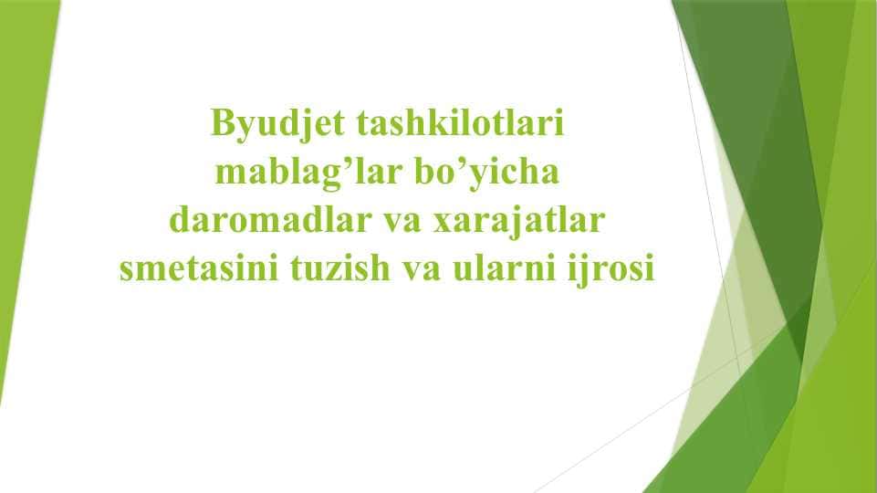 Byudjet tashkilotlari mablag’lar bo’yicha daromadlar va xarajatlar smetasini tuzish va ularni ijrosi