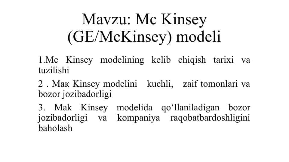 Mc Kinsey (GE/McKinsey) modeli