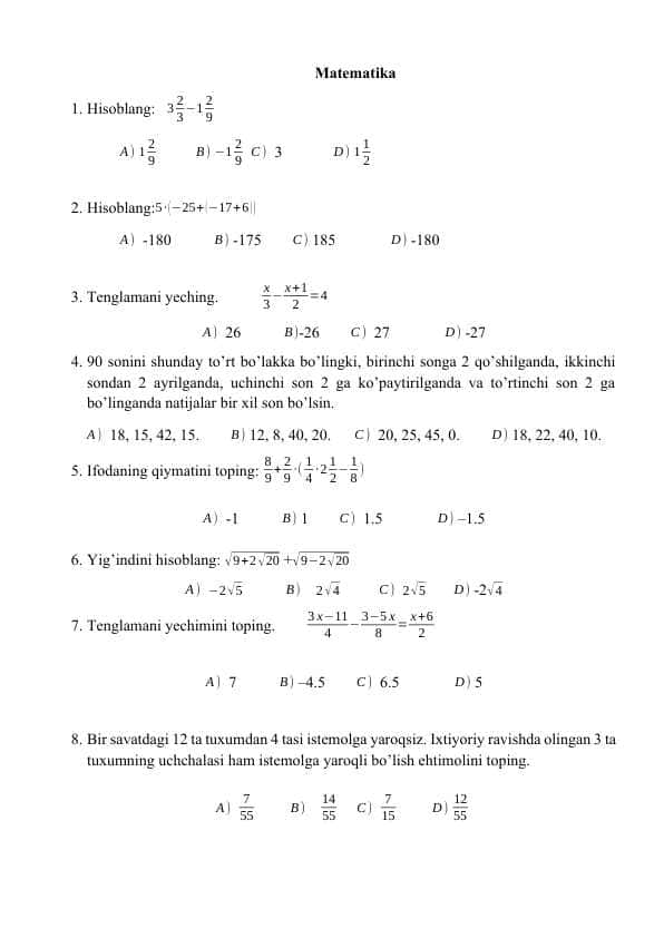 Test-6 matematika