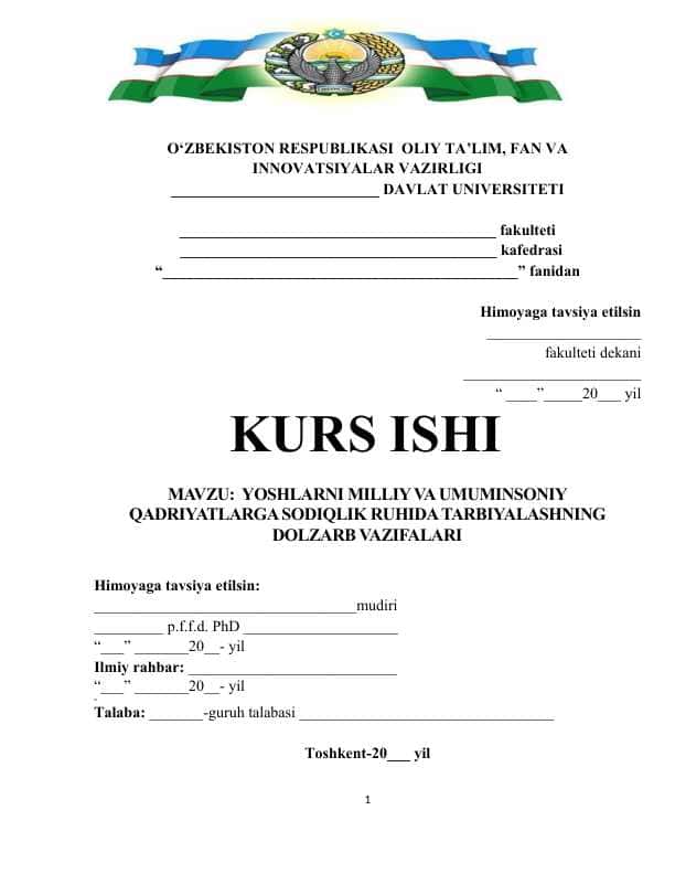 Yoshlarni milliy va umuminsoniy qadriyatlarga sodiqlik ruhida tarbiyalashning dolzarb vazifalari
