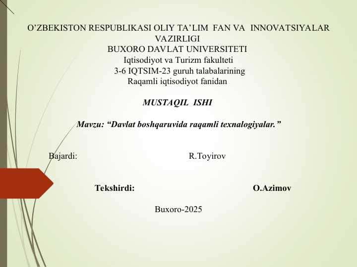 Davlat boshqaruvida raqamli texnalogiyalar