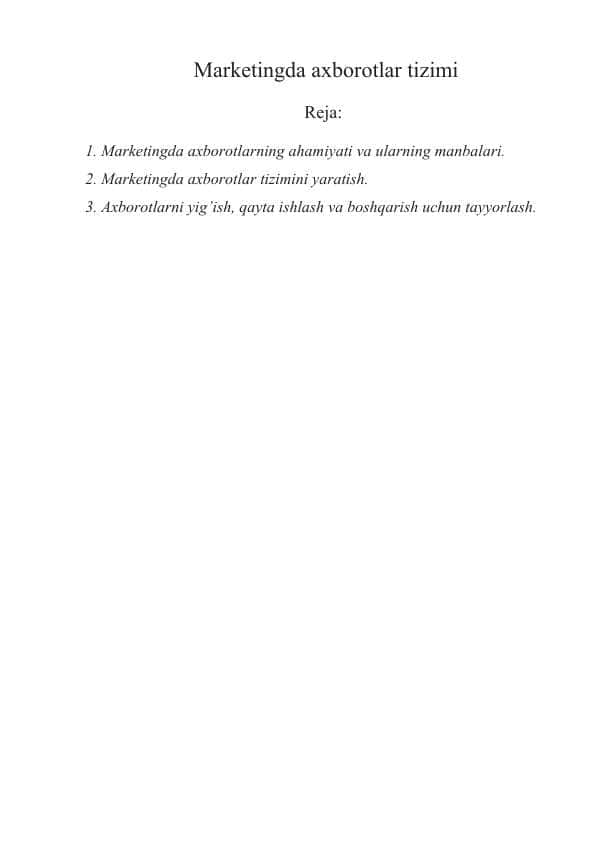 Marketingda axborotlar tizimi