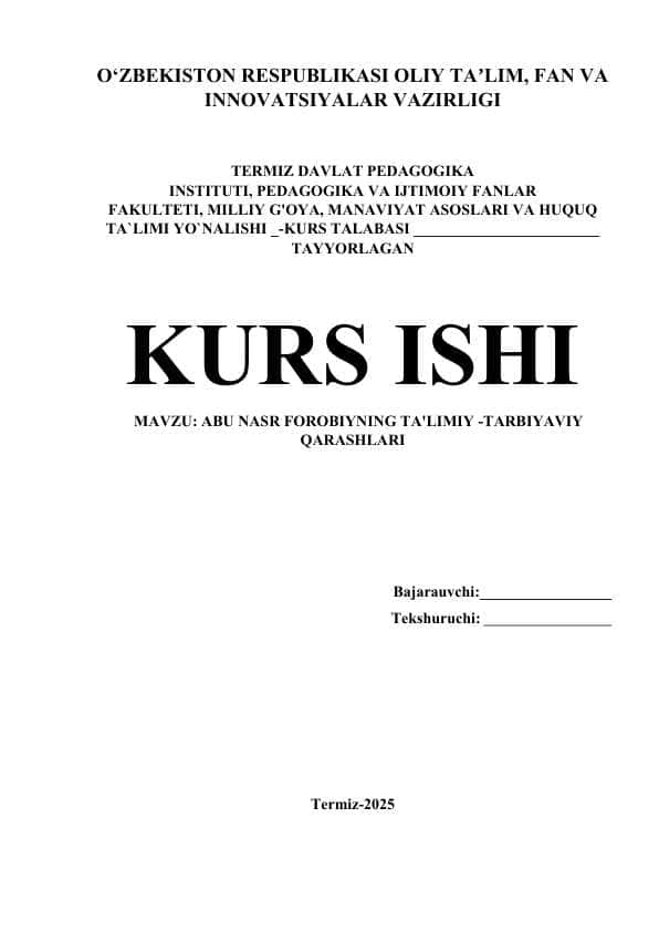 Abu Nasr Forobiyning ta'limiy -tarbiyaviy qarashlari