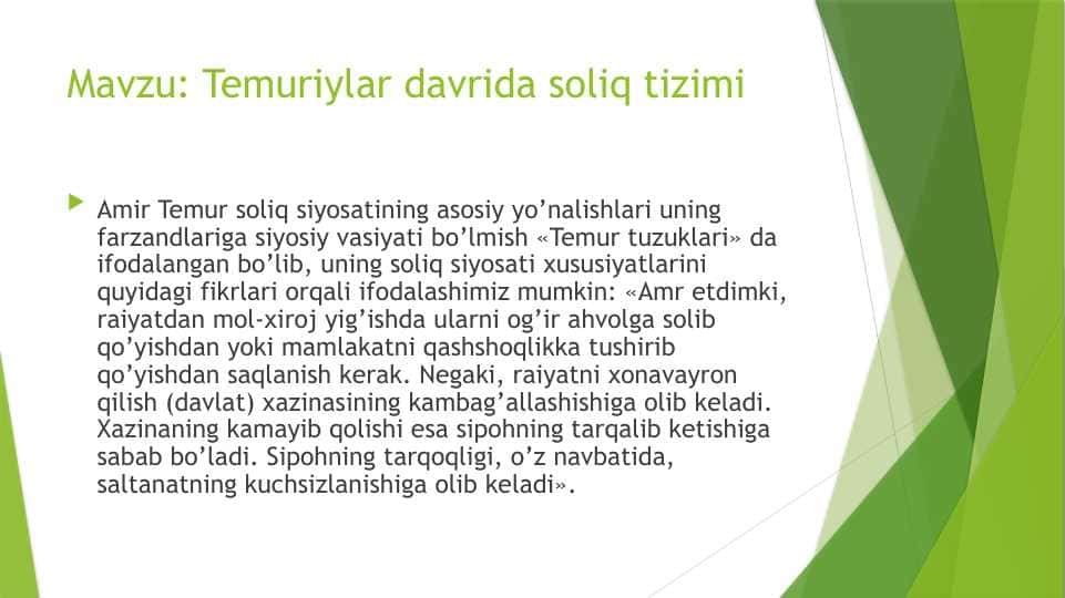 Temuriylar davrida soliq tizimi