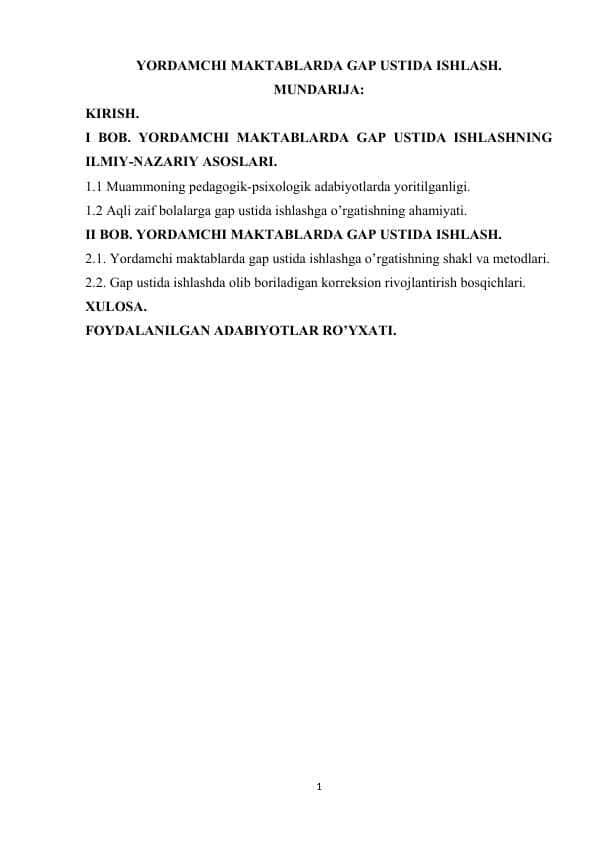Yordamchi maktablarda gap ustida ishlash